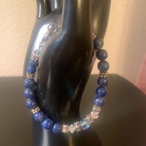 EUC Bracelet - Blue Lapis Beads, Silver and Crystals 8” - Picture 1 of 10